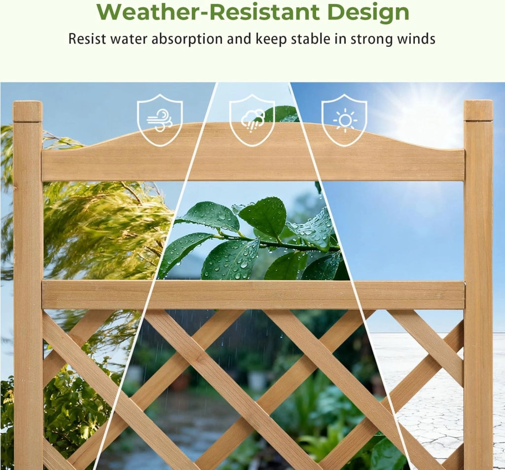 Fioriera in legno con grigliato e ruote, rialzata, resistente alle intemperie con fori di drenaggio, per giardino, balcone e terrazza, 49 x 28 x 116 cm – Marrone chiaro