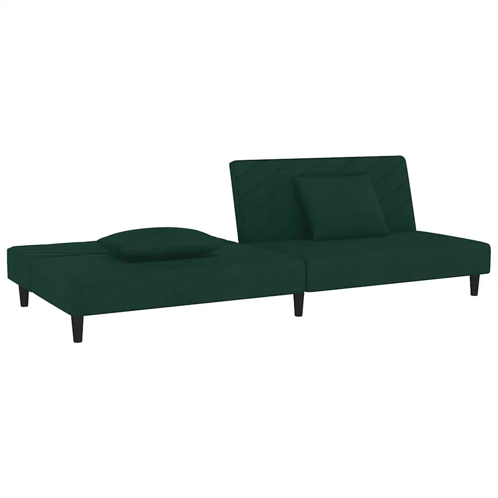 Divano Letto a 2 Posti con 2 Cuscini Verde Scuro in Velluto 375912