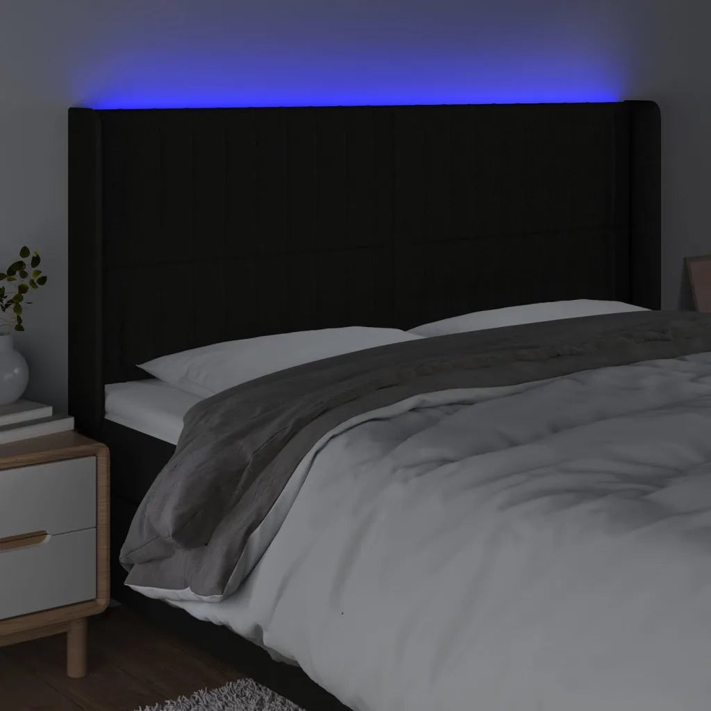 Testiera a LED Nera 163x16x118/128 cm in Tessuto 3124294