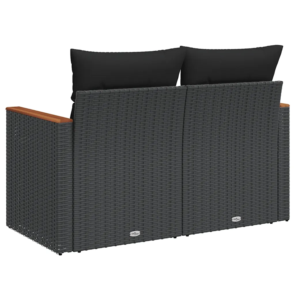 Divano da Giardino con Cuscini a 2 Posti Nero in Polyrattan 365993