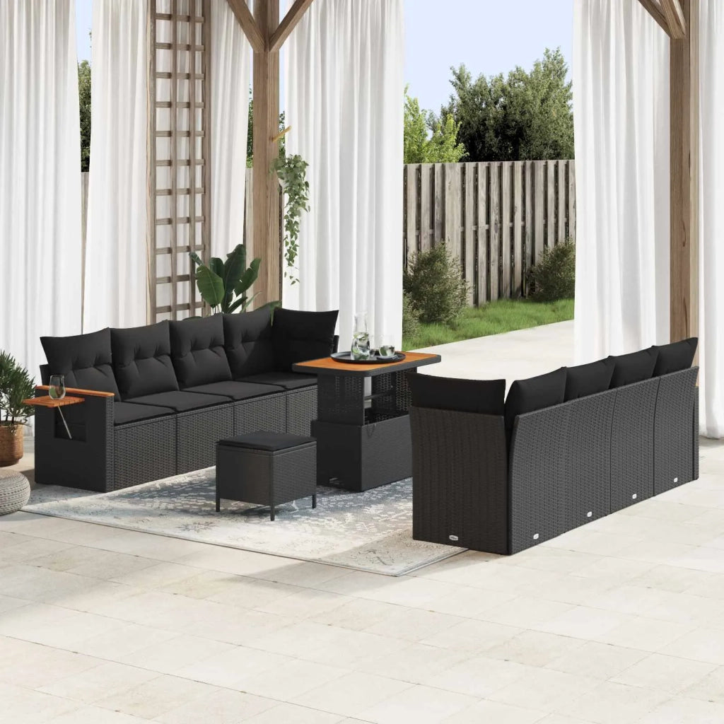 Set Divano da Giardino con cuscino 11 pcs Nero