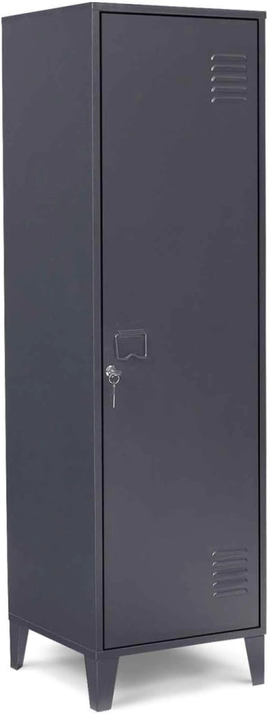Armadietto ESTER con porta in metallo grigio scuro, design industriale