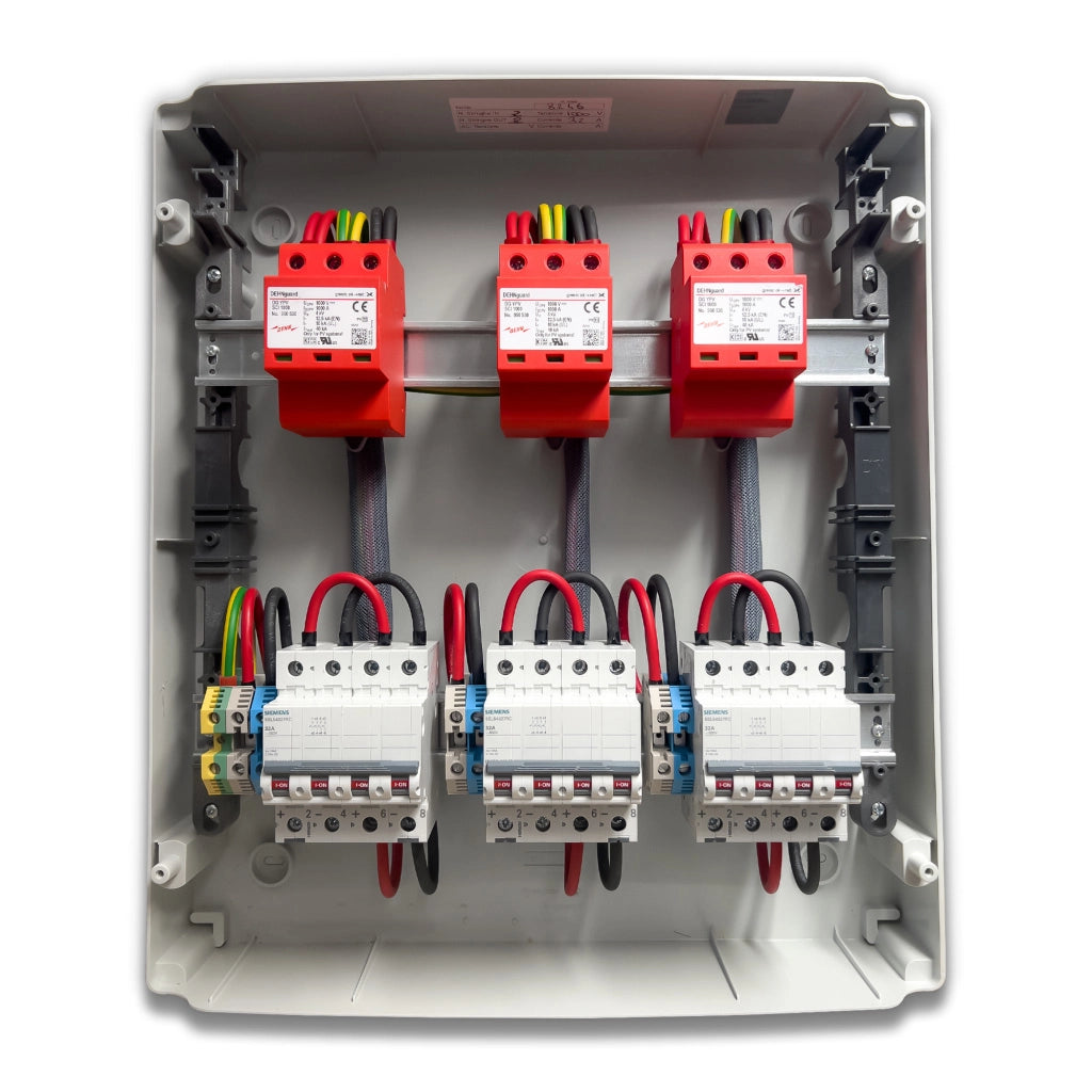 Quadro di Campo DC 3 Stringhe 3 MPPT 1000VDC 20A con Centralino IP65 12 Moduli versione con Interruttori Magnetotermici + Scaricatori Siemens / DEHN  QDC3