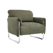 Poltrona vintage in velluto a coste con struttura cromata, verde kaki