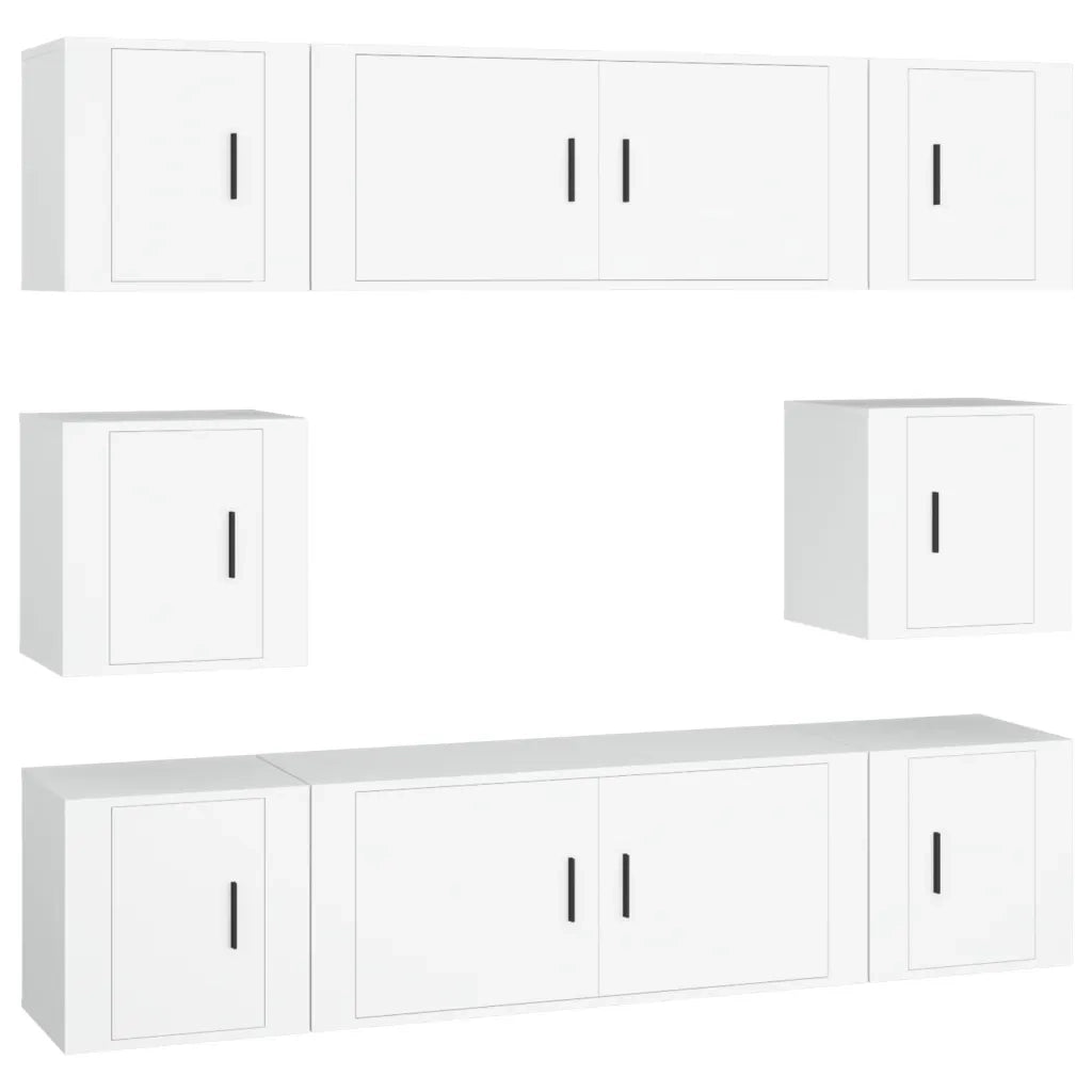 Set Mobili Porta TV 8pz Bianco in Legno Multistrato