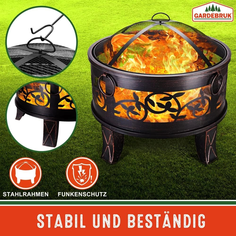 Braciere Rotondo Ø 67cm Acciaio Parascintille Attizzatoio Bracieri da Esterno Giardino