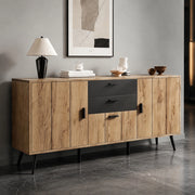 Sideboard 140x35x67 cm con 2 cassetti e 3 ante in MDF nero e naturale