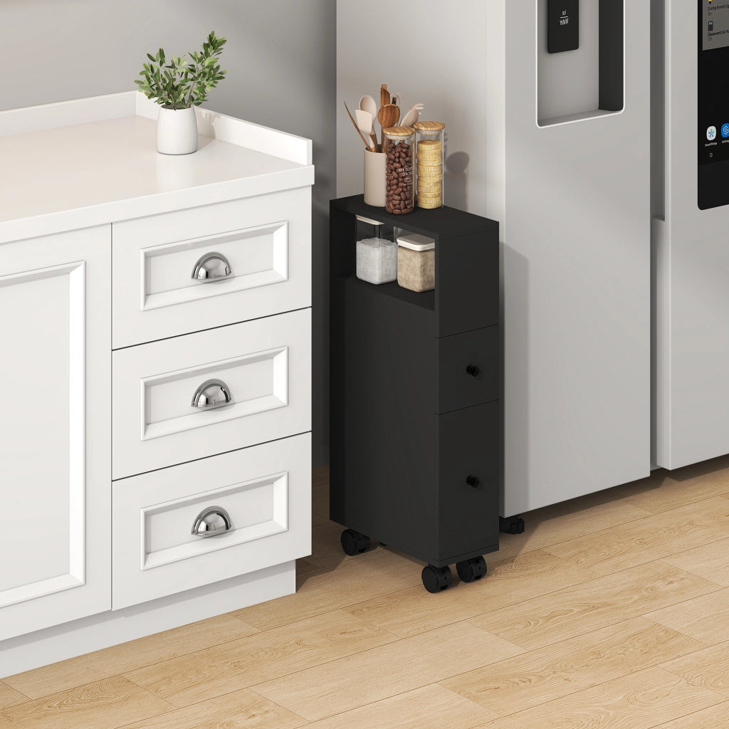 Mobile da Bagno Broreynna a Rotelle con 2 Cassetti 66 x 15 x 33 cm - Nero [en.casa]