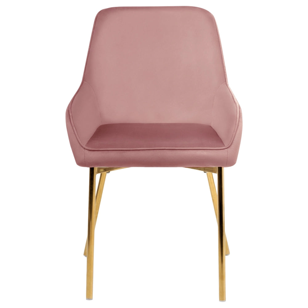 Set di 2 Sedie da Pranzo con Rivestimento in Velluto rosa gambe dorate glamour retrò