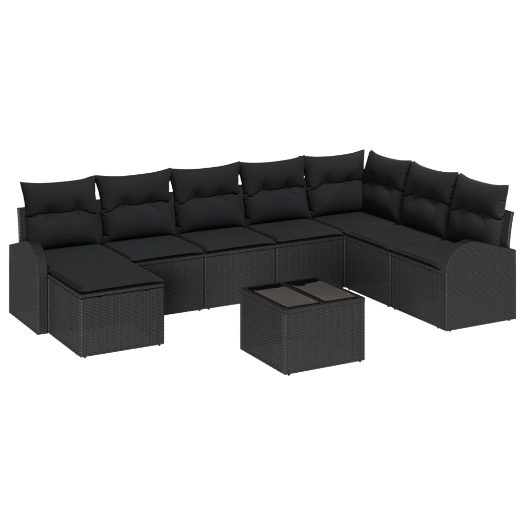 Set di Divani da Giardino 9 Pezzi con Cuscini Beige Rattan Sintetico