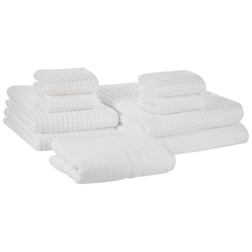 Set di 9 asciugamani da bagno e tappetino da bagno per ospiti in cotone bianco Zero Twist
