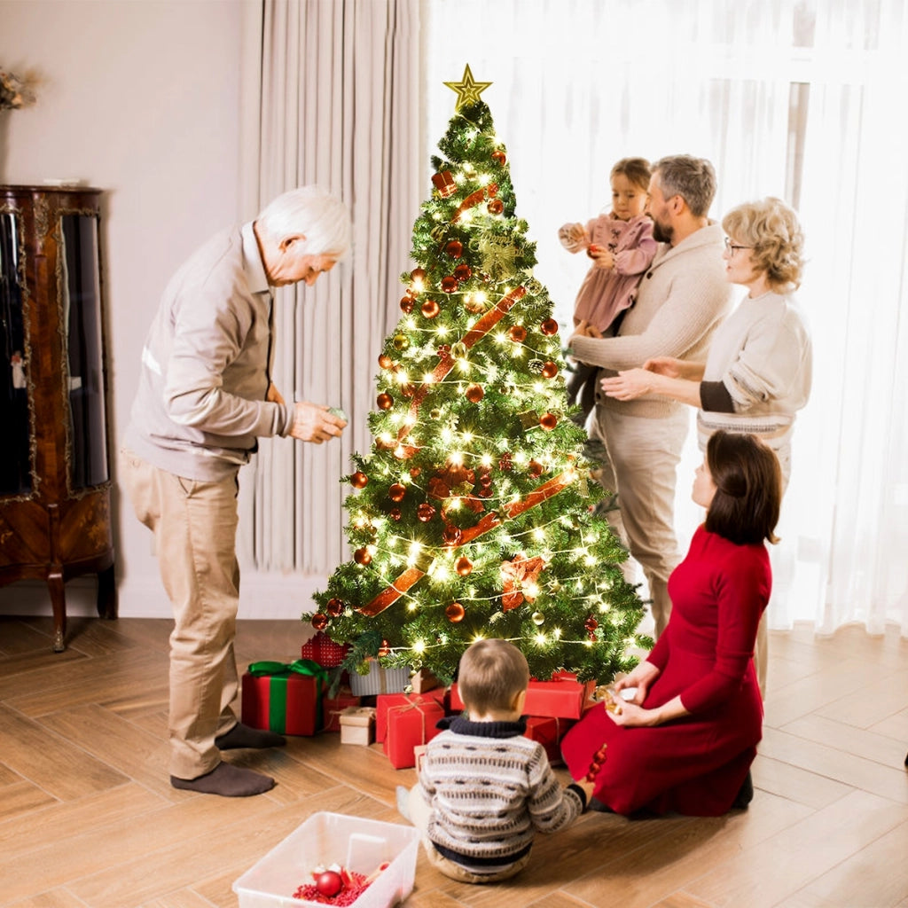 Albero di Natale 210cm con aghi in PVC di alta qualit¨¤ base di metallo, Abete artificiale per casa ufficio negozi hotel-Alberi di Natale