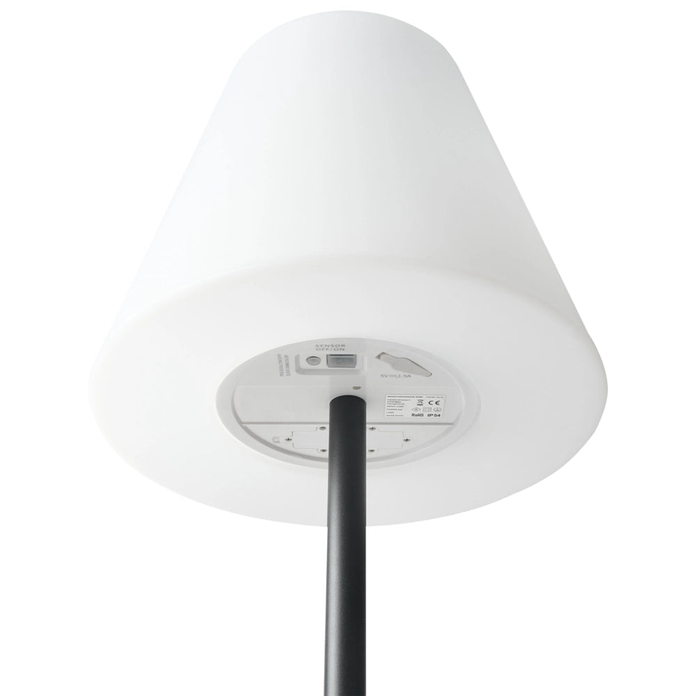 Lampada da tavolo solare a LED per esterni in materiale sintetico bianco impermeabile con base in ferro nero con telecomando