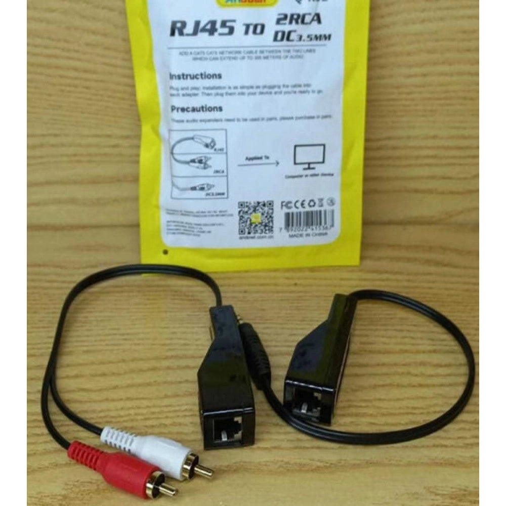 Trade Shop - Adattatore Cavo Estensione Segnali Audio Da Rj45 Femmina A 2rca / Dc3,5 Mm Maschio Q-rj2 -