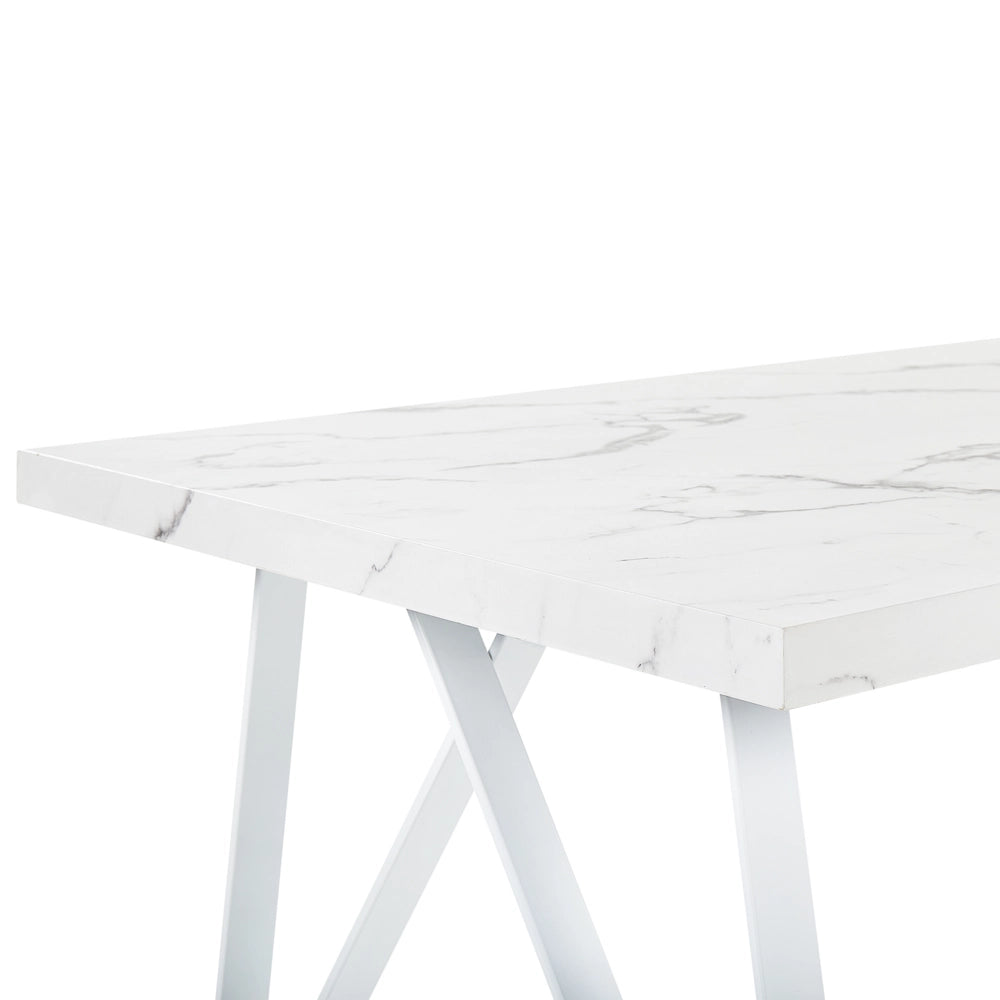 Tavolo da pranzo Piano in MDF effetto marmo bianco 160 x 90 cm Gambe in metallo incrociate a X Tavolo da cucina