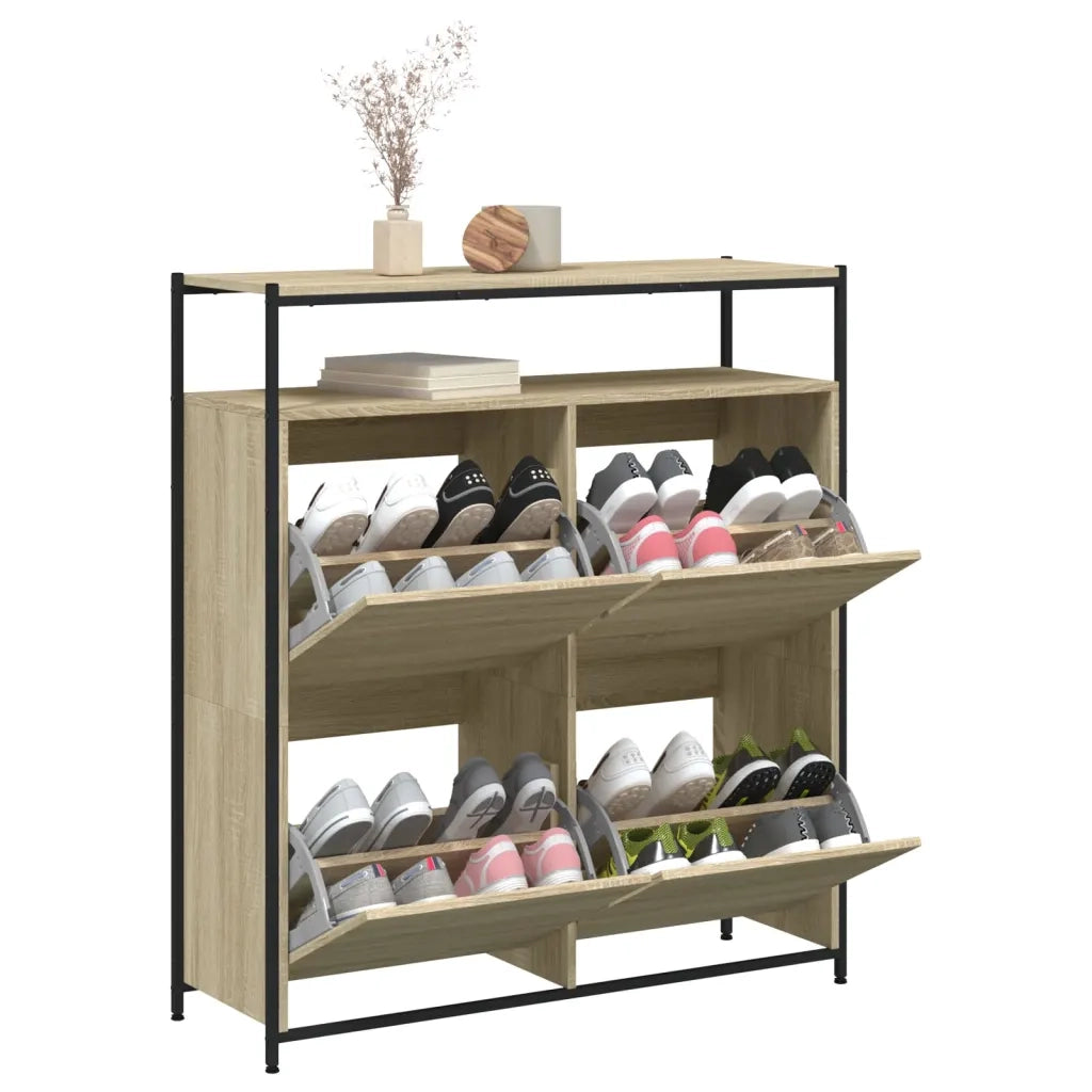 Scarpiera | Mobile per scarpe 4 Cassetti Ribaltabili Rovere Sonoma 100x34x112 cm