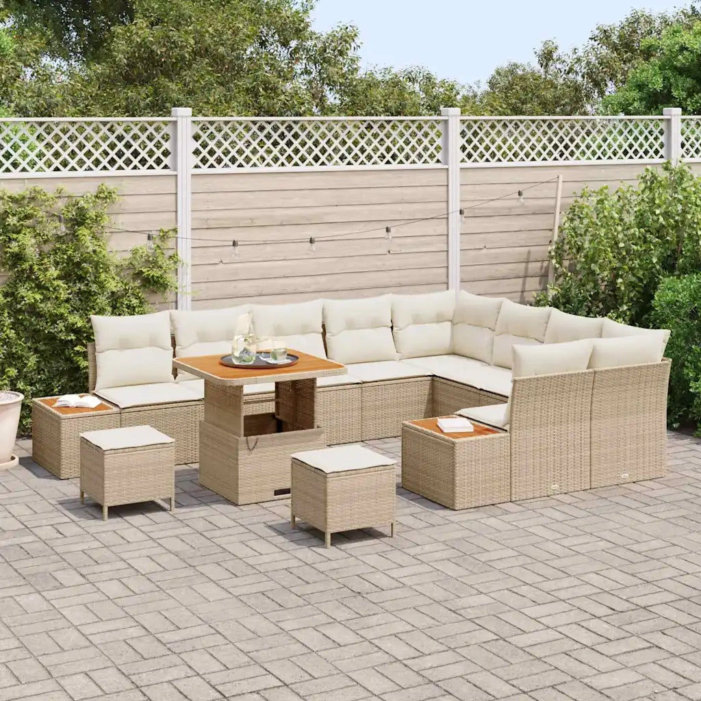 Set Divano da Giardino con cuscino 12 pcs Beige Poly Rattan