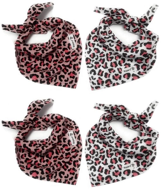 Set di 4 scialli triangolari con stampa di leopardo per bambini e bambini piccoli, colore rosa, 100% cotone