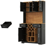 Credenza alta con 2 cassetti; LED e prese - per cucina - in MDF - 105×40×180 cm - naturale e nero