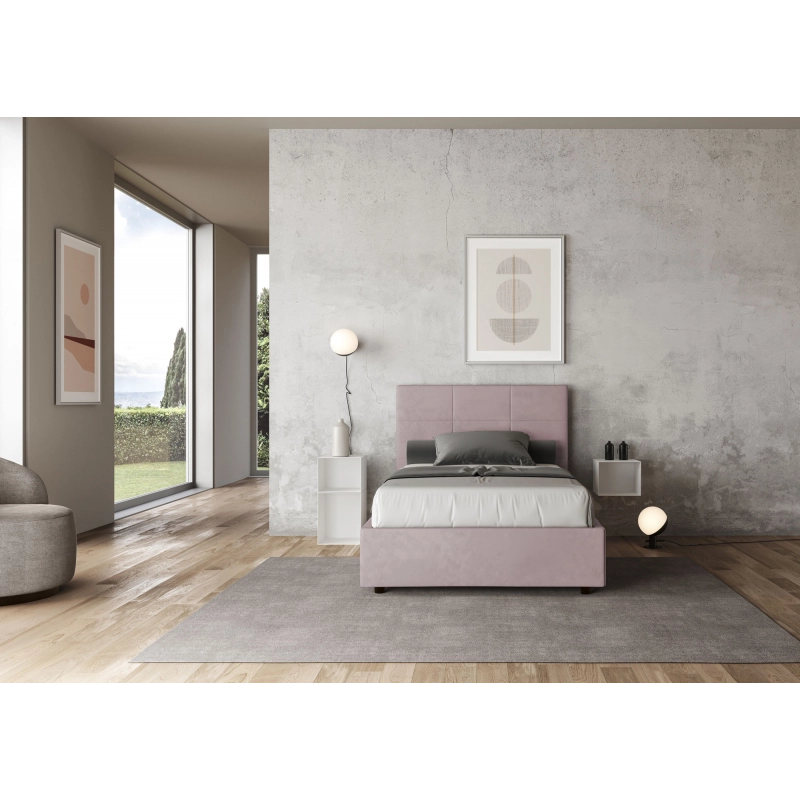 Letto imbottito 1 piazza e mezza 120x190 cm Mika - Contenitore,Glicine,Microfibra