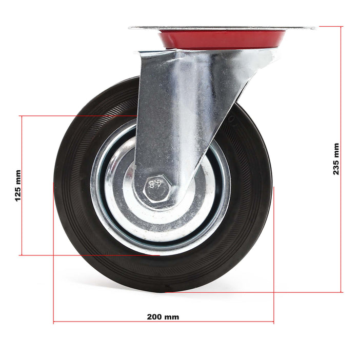 Ruota piroettante, rivestimento in gomma piena, Rotella 200mm max 150kg con nucleo in metallo