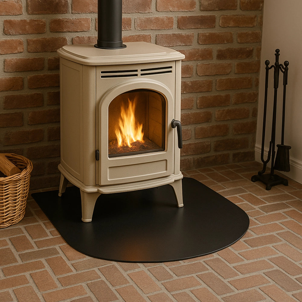 Pedana salva pavimento in lamiera stufa a pellet protezione cenere fuliggine *** misure 900 x 800 mm (tonda), confezi...
