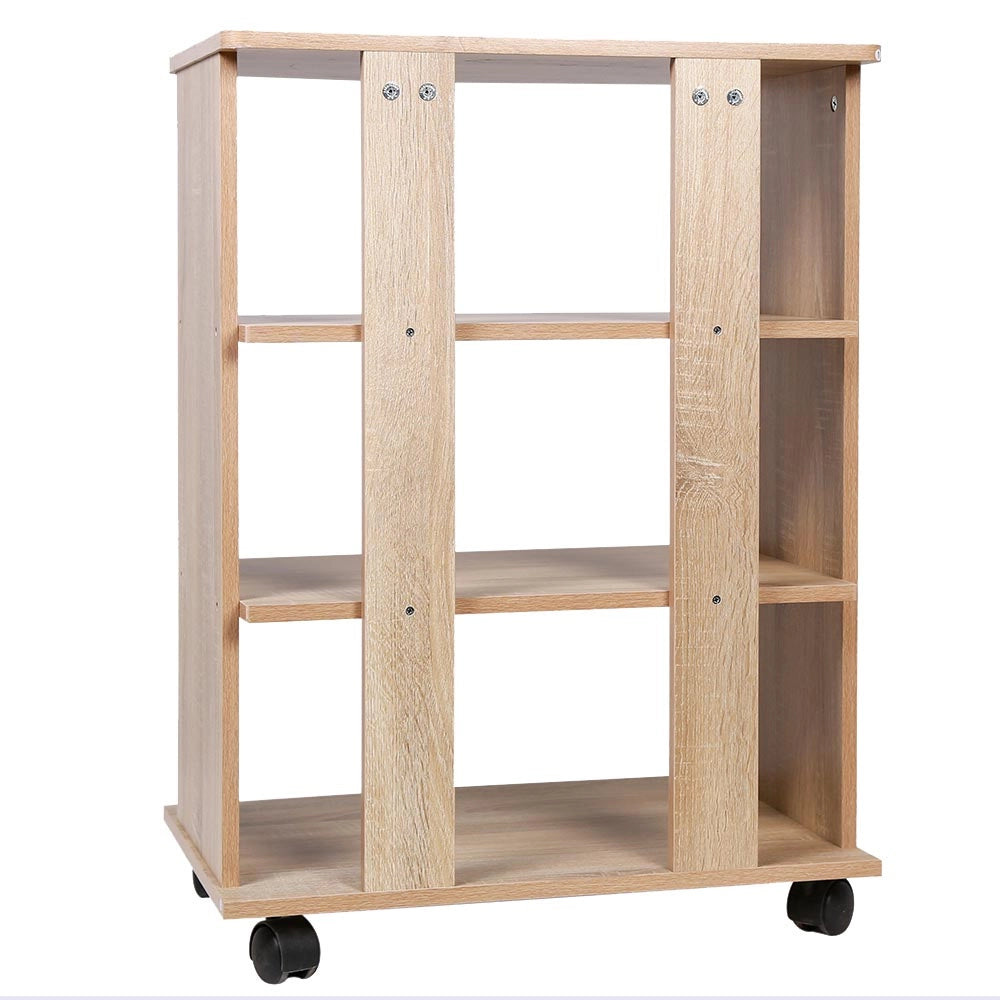 Mobile Multiuso in Legno Nobilitato 3 Ripiani e 4 Ruote Quercia 60x45 H80cm