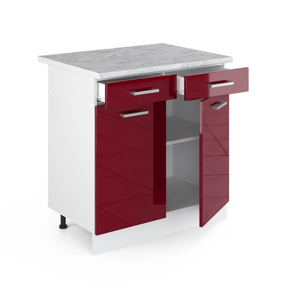 Vicco Base universale Rosso bordeaux lucido 80 cm con cassetti e ante, con piano di lavoro