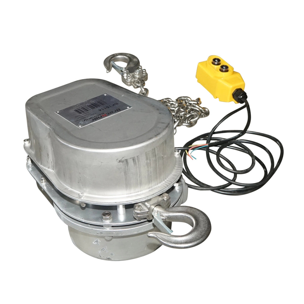 Paranco elettrico in acciaio inox 380V, 500W con catena da 3 m, carico massimo 1000 kg, gancio di sicurezza Breckner Germany