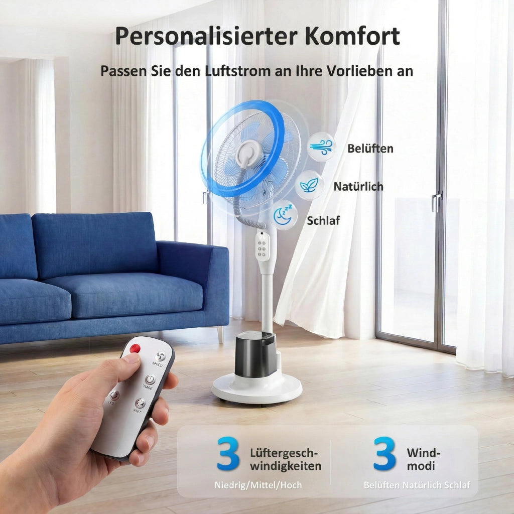 Ventilatore a colonna con nebulizzatore ¨C zephmum ¨C 70¡ã oscillazione, 3 velocit¨¤, 3 modalit¨¤, serbatoio 3.5L, bianco