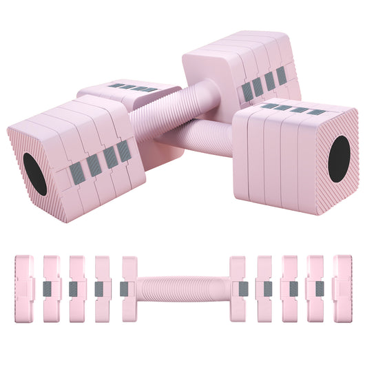 Set 2 Manubri Pesi Quadrati e Antiscivolo da 5 kg con Piastre Rimovibili in Acciaio e ABS Rosa