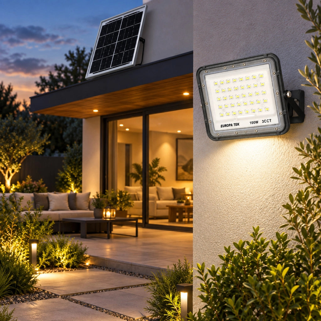 FARO LED SOLARE 100W 3CCT DA ESTERNO IP65 TELECOMANDO PANNELLO LUCE 120 ET-31773