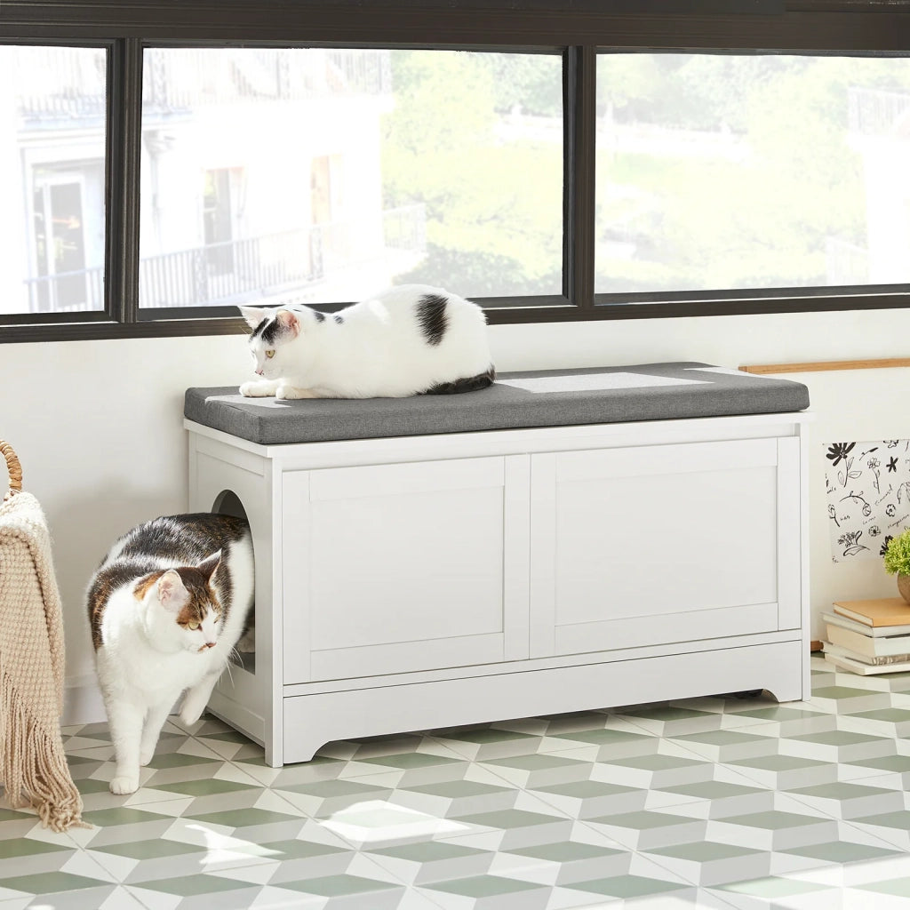Cuccia Per Gatti Con Ciotola Per Gatti In Acciaio Inossidabile Panca Con Seduta Casetta Per Gatti Bianco 90x36x44cm FSR136-W SoBuy