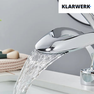 NAVIS |Rubinetto da bagno a cascata di design, rubinetto da bagno cromato lucido|in acciaio inossidabile premium per lavandino|Miscelatore  2 attacchi