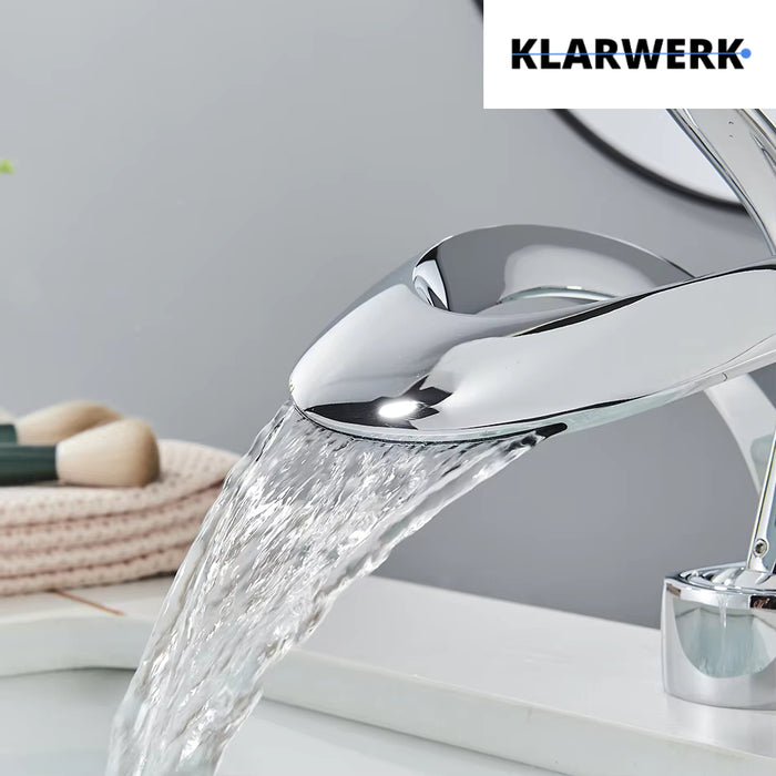 NAVIS |Rubinetto da bagno a cascata di design, rubinetto da bagno cromato lucido|in acciaio inossidabile premium per lavandino|Miscelatore  2 attacchi