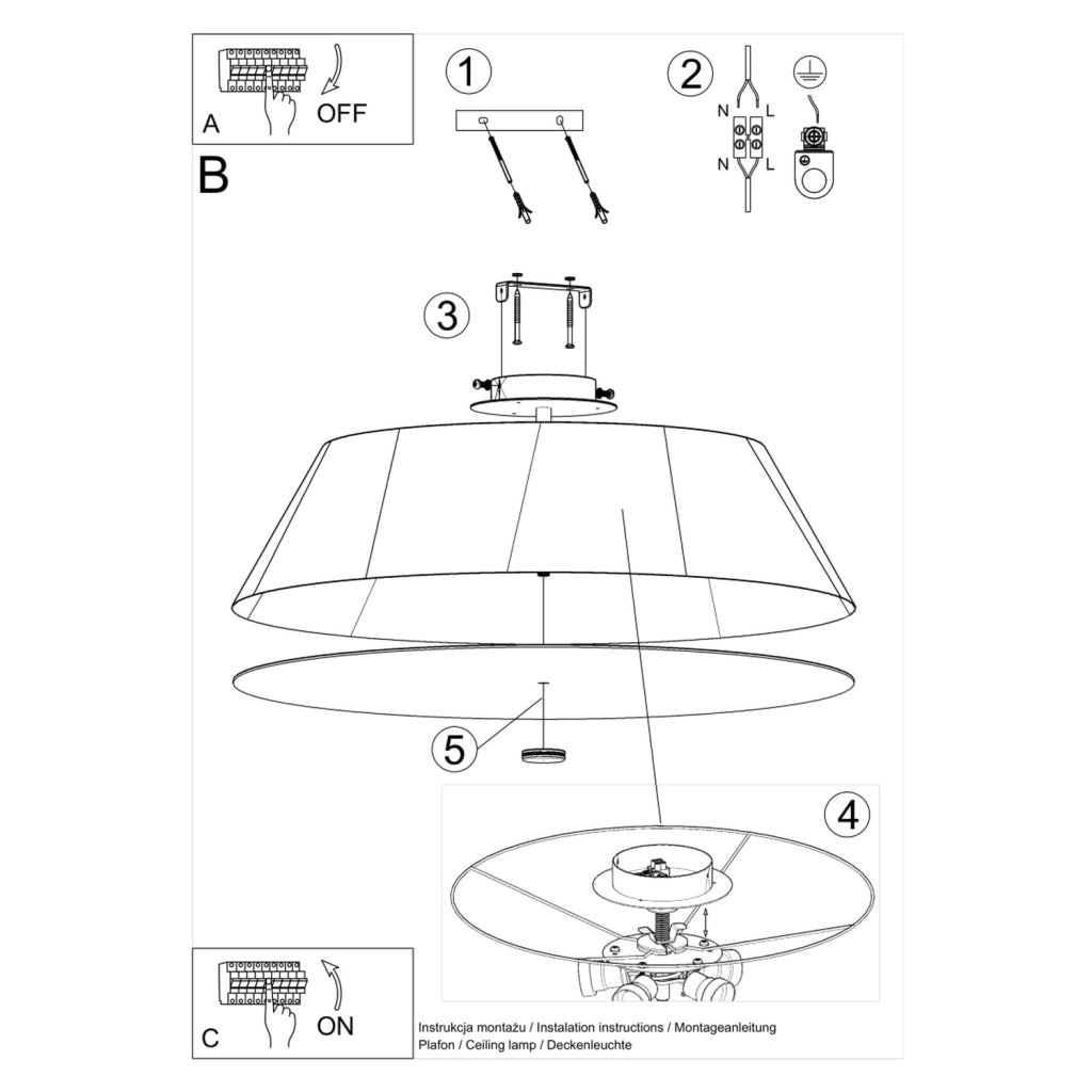 Plafoniera Serie VEGA 2BM Nero 60x60x25 cm 5x15W LED E27
