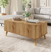 Tavolino da caffè sollevabile con vano contenitore 97x52x56;5 cm MDF e legno naturale