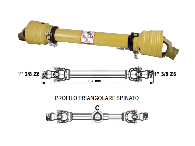 Albero cardanico categoria 4 Eurocardan profilo triangolare spinato - 800 mm