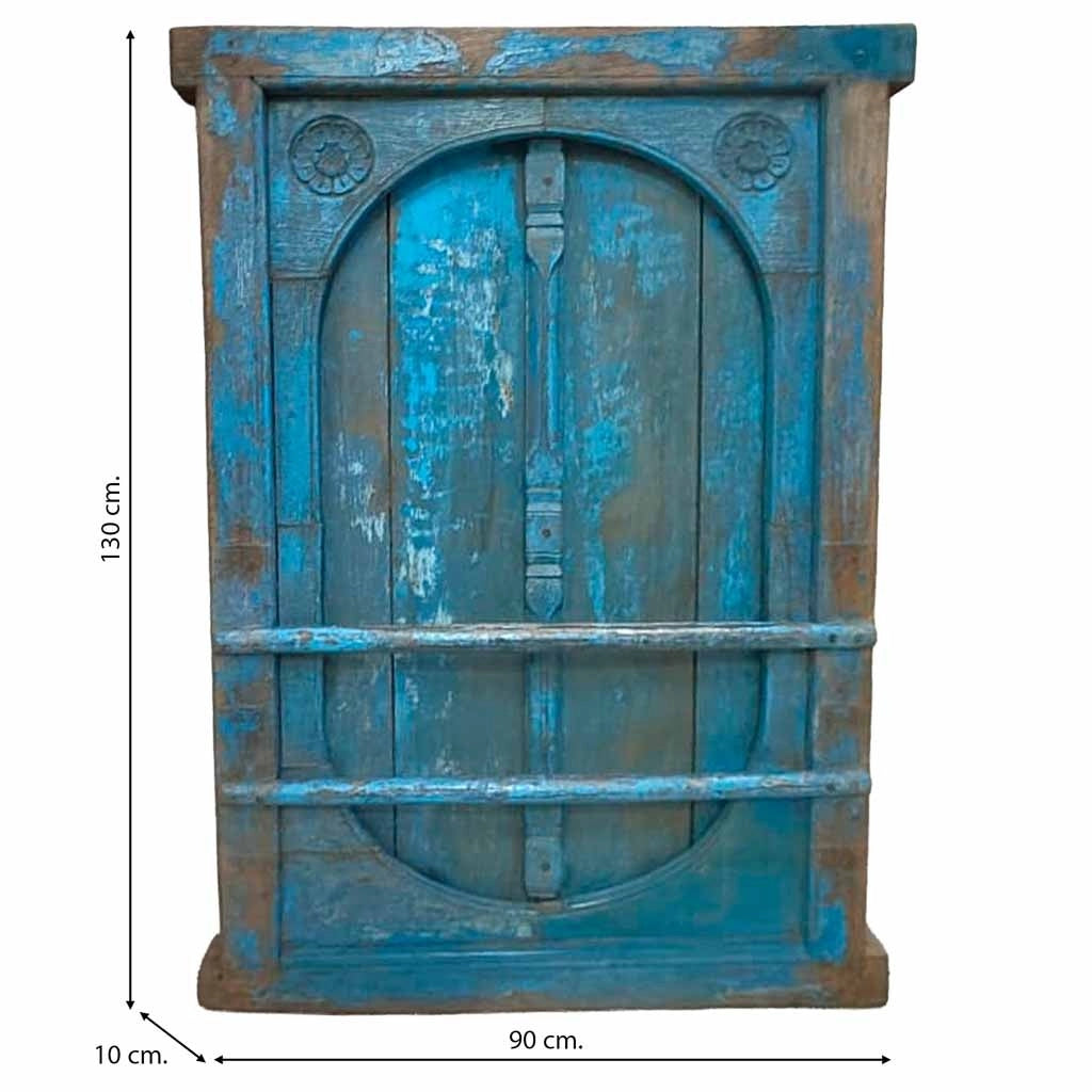 Finestra in legno con finitura artigianale blu 90x10x130 h cm