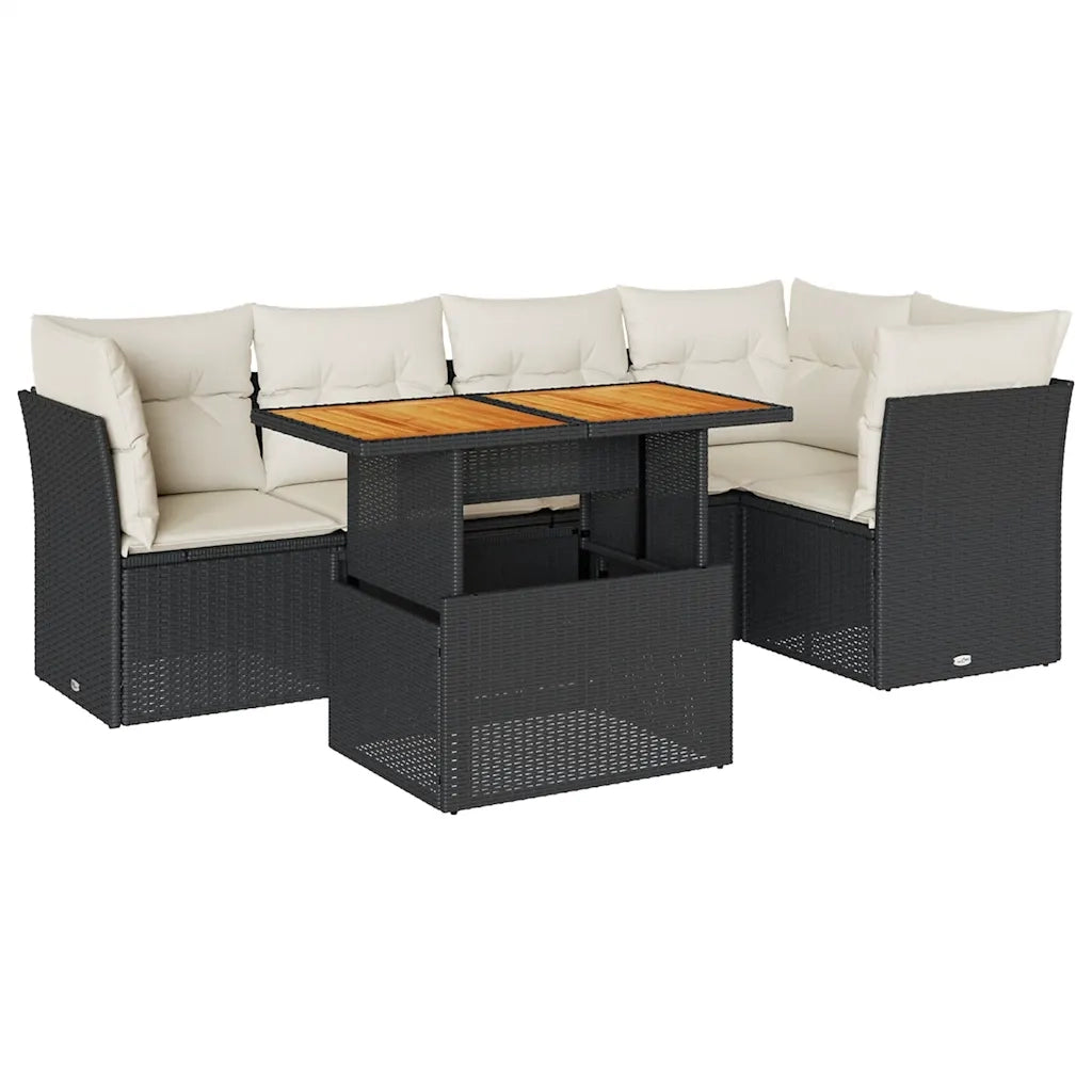 Set Divano da Giardino 6 pz con Cuscini Nero in Polyrattan