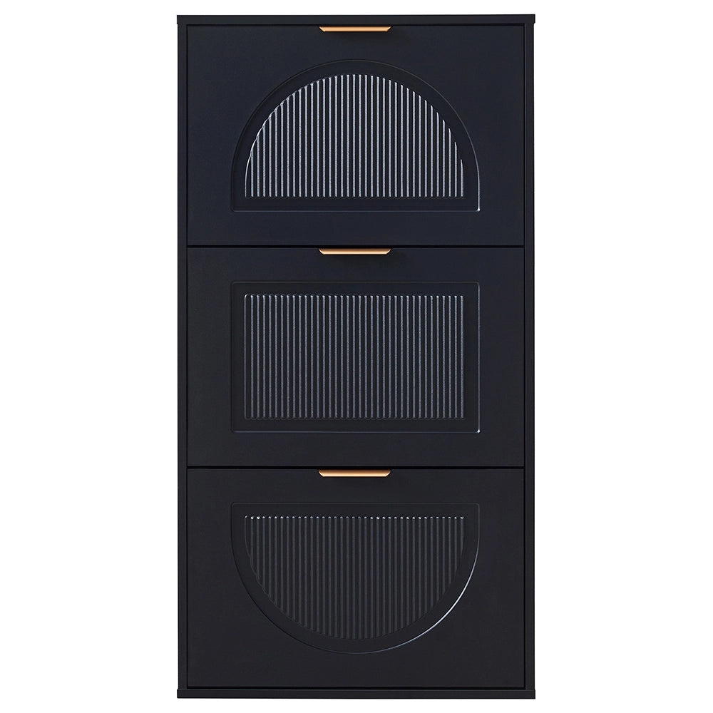 Mobile per scarpe stretto - Xylo - 60x24x114 cm - Nero - 3 ante per corridoio o salotto