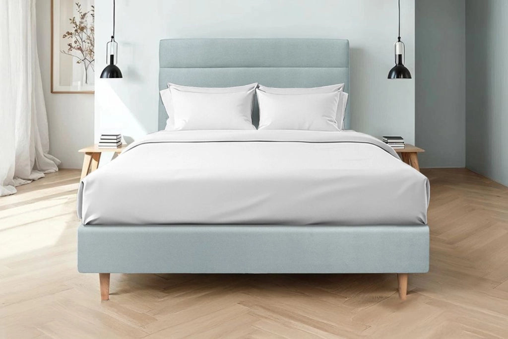 Testiera in tessuto velluto grigio blu con linee L200 cm