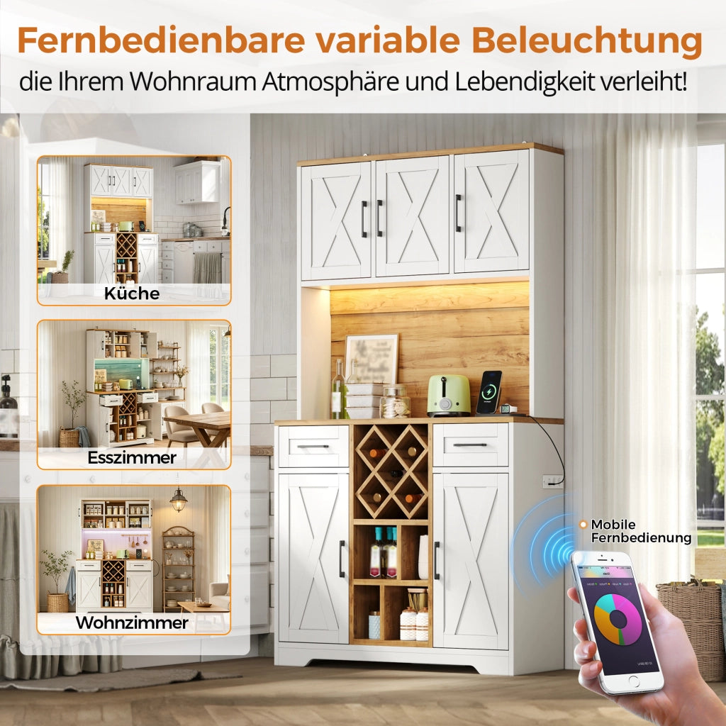 KÜCHENSCHRANK 105x40x180 cm MDF Naturale/Bianco con LED RGB
