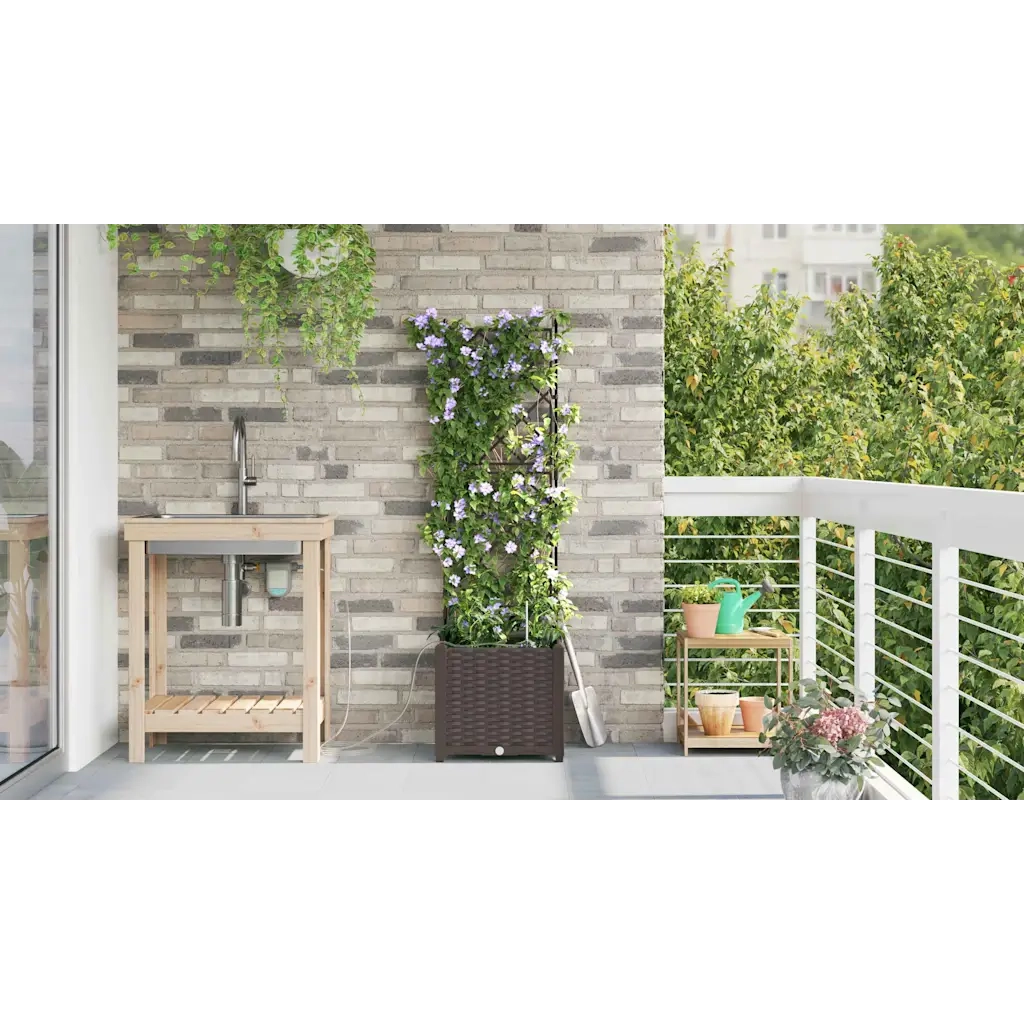 Fioriere | Cassetta per fiori | Vaso da giardino Marrone 40 x 40 x 142 cm Plastica