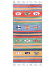 Tappeto KELIM 05 disegni etnici orientali colori vivaci cm.120x180 tessuto e frangia 100% cotone, lavabile in lavatrice