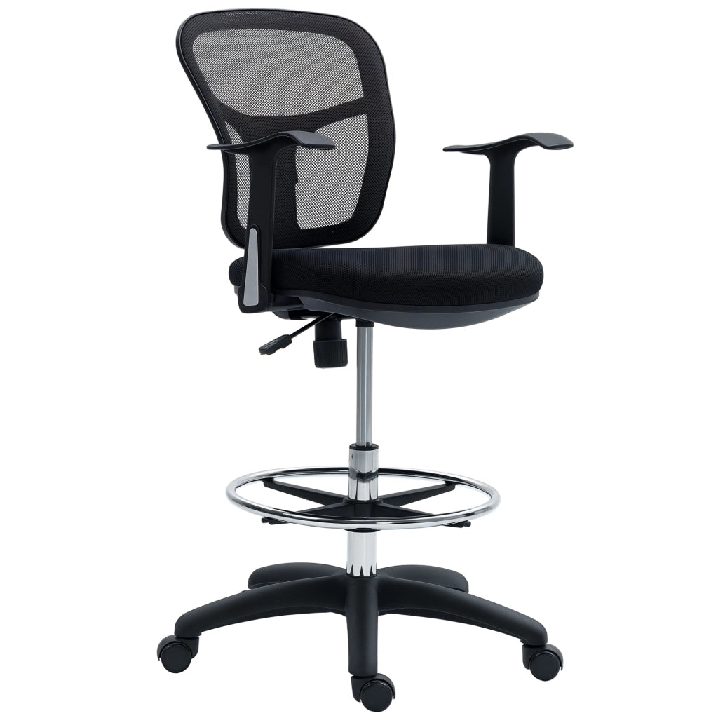 Sedia Girevole con Schienale Ricurvo e Poggiapiedi ¨C Zephmum ¨C Nero Poliestere Plastica 55x58x94 cm
