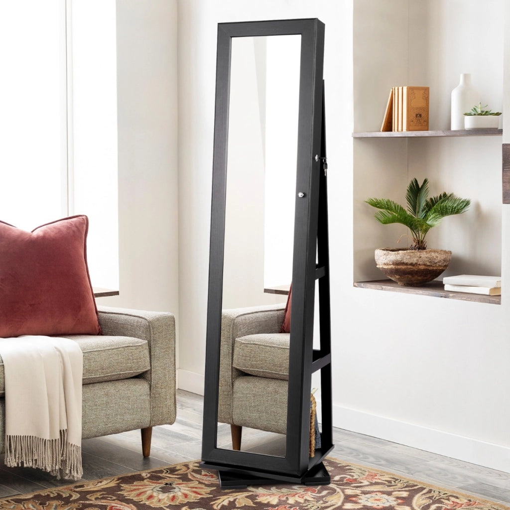Armadio portagioielli girevole a 360¡ã con specchio, Organizer gioielli 2 in 1 a figura intera Nero-Armadietti per gioielli