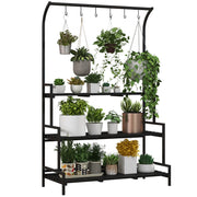 Fioriera 3 piani 6 ganci per interni ed esterni ¨C zephmum ¨C metallo nero 170x110x50 cm