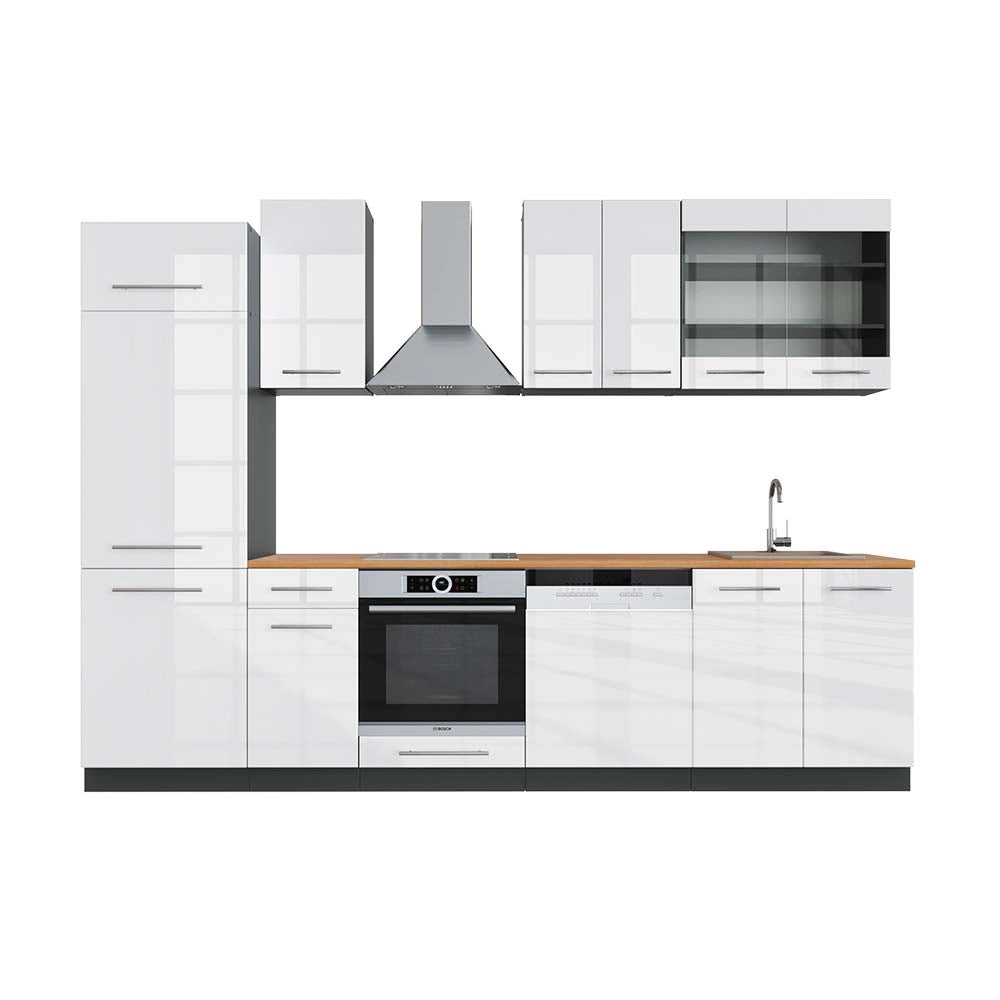 Cucina componibile Fame-Line Bianco lucido/Antracite 300 cm, PL Rovere Vicco