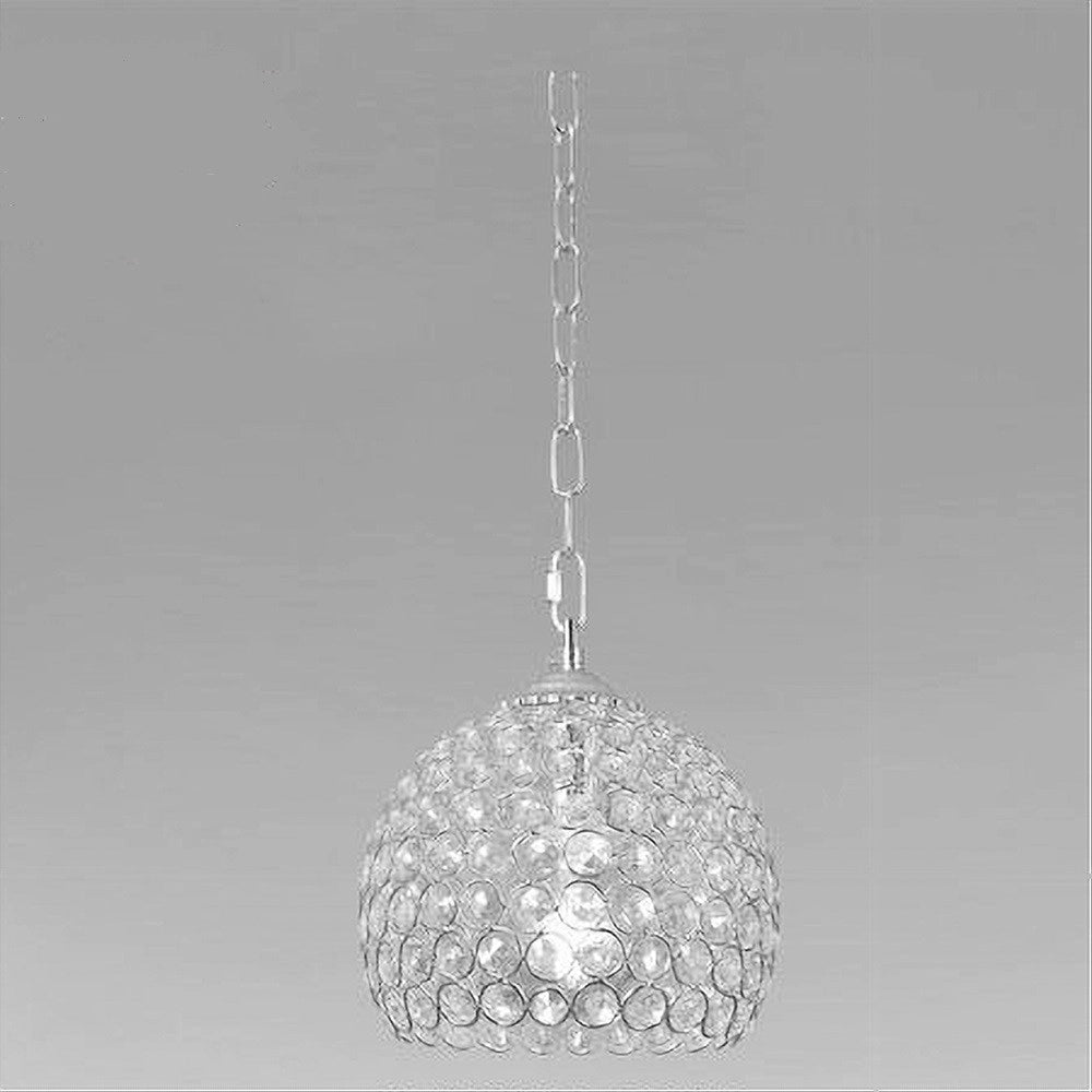 Trade Shop - Lampadario Sospeso Tondo Cupola Lampada Mezza Sfera Cristalli Luce E27 Argento 32378 -